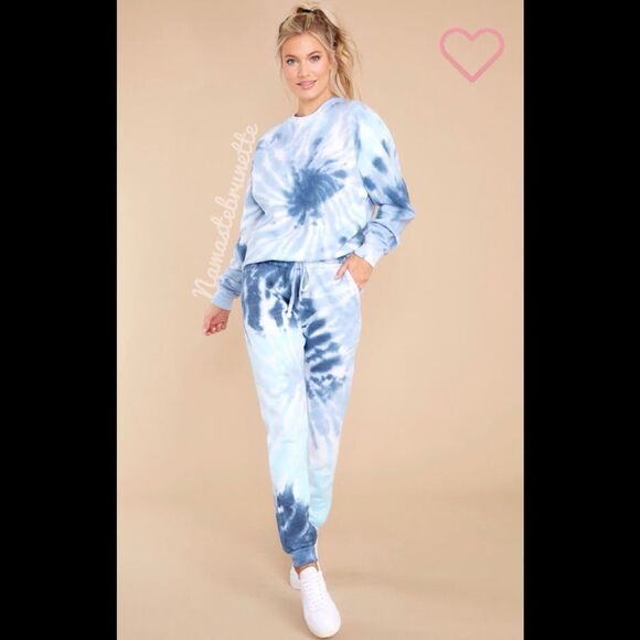 Nwt Boho Sea Blue & Navy  Spiral Tie Dye Long Sleeve Pullover Sweatshirt - Picture 3 of 15